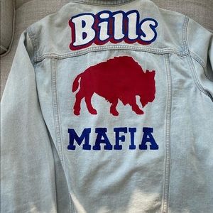 Custom hand painted Buffalo Bills Mafia denim jean jacket, Wild Fable size large